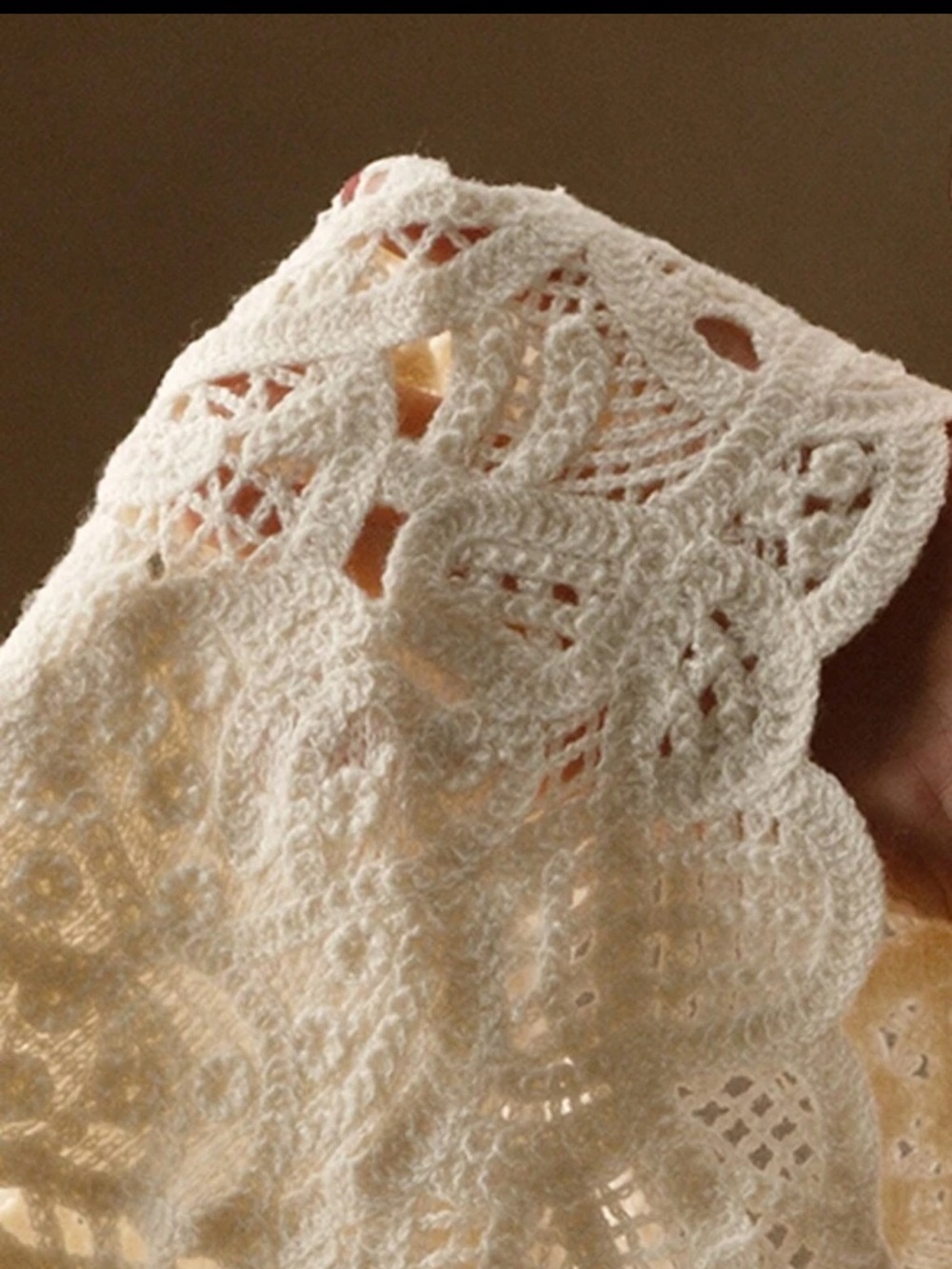 Scalloped Crochet Halter Camisole in Cream - Picture 6 of 9